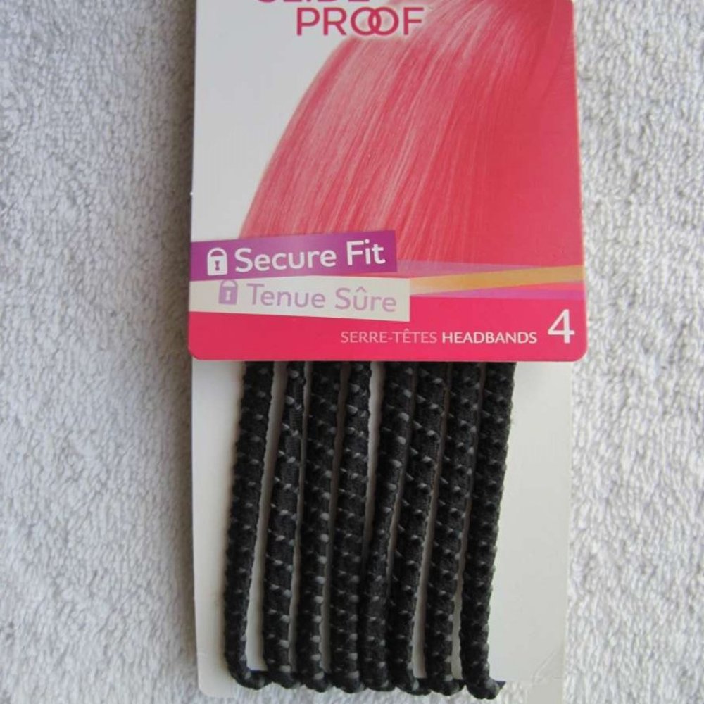 4 Black Goody Thin Elastic Stay Put Slide Proof Hold Secure Fit Hair Head Bands